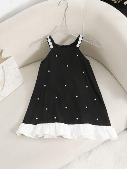 فستان أنيق بخط الألف بلا أكمام مزين بالدرع للفتيات الصغيرات