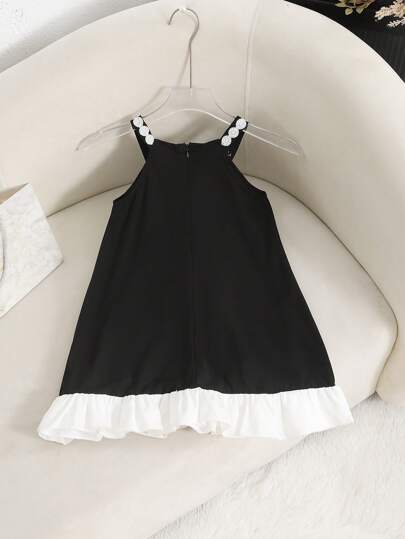 فستان أنيق بخط الألف بلا أكمام مزين بالدرع للفتيات الصغيرات