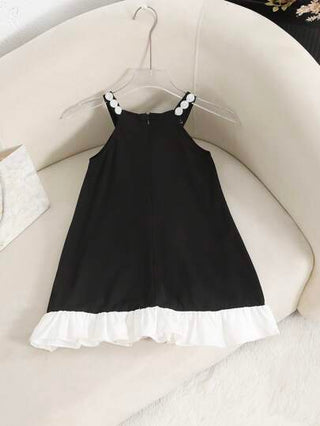 فستان أنيق بخط الألف بلا أكمام مزين بالدرع للفتيات الصغيرات