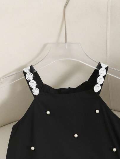 فستان أنيق بخط الألف بلا أكمام مزين بالدرع للفتيات الصغيرات