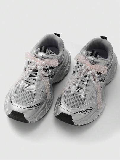 ROMWE Kawaii 2 قطعة من الأقواس المكللة باللؤلؤ والبلورات المميزة ذات الشبكة الخالية ديكورات اكسسوارات الأحذية DIY، مصنوعة يدويًا عصرية راقية للنساء والفتيات للاستخدام اليومي، هدية عطلة