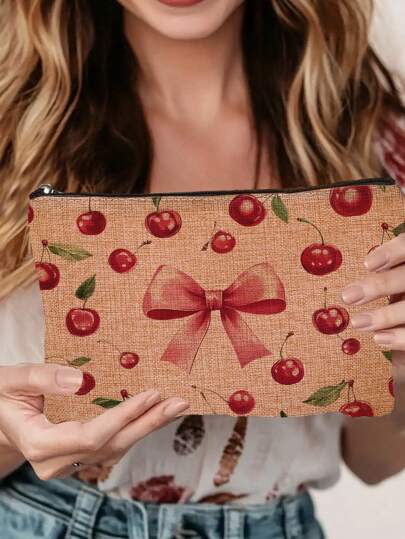 1 حقيبة مستحضرات تجميل مطبوعة بنمط زهور الكرز وفرفورة، منظم السفر الخفيف الوزن من البوليستر الحديث