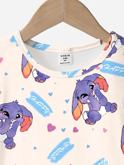 بيجاما فستان بأكمام طويلة للفتيات مطبوع عليه أرنب أزرق كرتوني لطيف، صنع من قماش الحرير الناعم المحبوك، ملائم لارتدائه كثوب نوم ولباس منزلي مريح