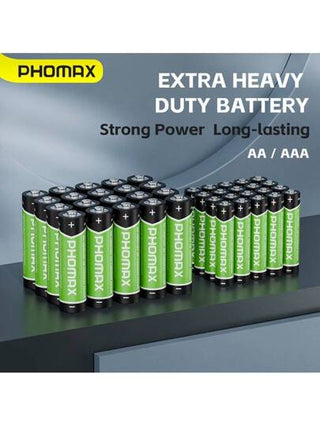 PHOMAX بطاريات أساسية كربون-زنك من PHOMAX بقوة 1.5 فولت AA+AAA متوفرة في عبوات من 20+20 قطعة. لها جهد كهربائي مستقر ، وأداء عالي. مناسبة للطائرات بدون طيار و أجهزة التحكم عن بعد