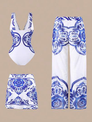 Swim Oasis مجموعة بدلة السباحة البسيطة للمرأة ذات القطعة الواحدة من 3 قطع، مقاس كبير، ملابس البحر في فصل الصيف
