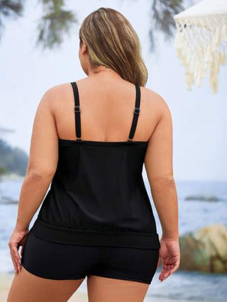 Swim Lushoire مجموعة من قطعتين للمرأة بحجم كبير، تضم ملابس علوية قصيرة باللون الواحد وسروال سباحة مكشكش، بيكيني للاستخدام اليومي والعطلات الشاطئية