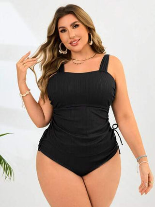 Swim Lushoire بيكيني ذو ملابس علوية وسروال قصير مزرر قابل للتعديل بمقاسات كبيرة, لون عادي, ملابس علوية وسراويل سباحة للبالغين بأسلوب عادي, 2 قطعة