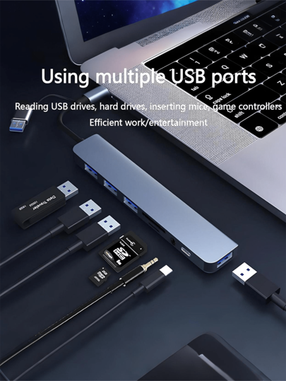 1 قطعة محطة إرساء USB/نوع-سي الواجهة ذات 8 منافذ، محول كمبيوتر USB3.0، شاحن USB، محطة إرساء USB للمكتب، محول طاقة، ملحقات كمبيوتر وهاتف محمول، محطة شحن USB 5 فولت 0.5 أمبير، مع USB 3.0، USB 2.0، قارئ بطاقات SD/TF، نوع-سي 3.1، منافذ للميكروفون والصوت، شحن