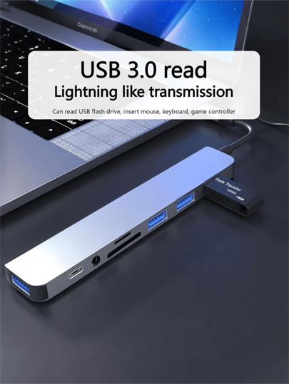 1 قطعة محطة إرساء USB/نوع-سي الواجهة ذات 8 منافذ، محول كمبيوتر USB3.0، شاحن USB، محطة إرساء USB للمكتب، محول طاقة، ملحقات كمبيوتر وهاتف محمول، محطة شحن USB 5 فولت 0.5 أمبير، مع USB 3.0، USB 2.0، قارئ بطاقات SD/TF، نوع-سي 3.1، منافذ للميكروفون والصوت، شحن