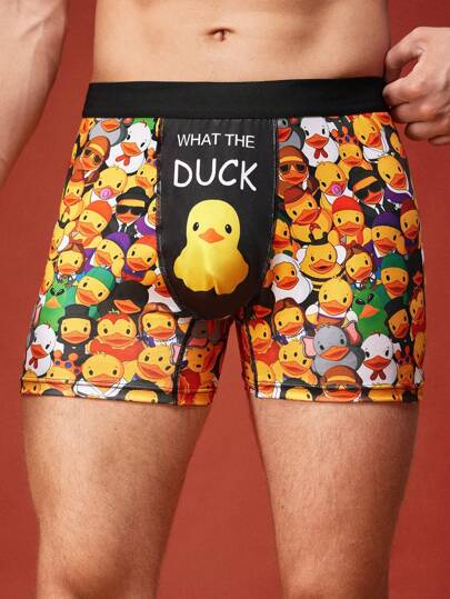 سروال داخلي مريح للرجال مطبوع عليه بطة صفراء صغيرة للاستخدام اليومي