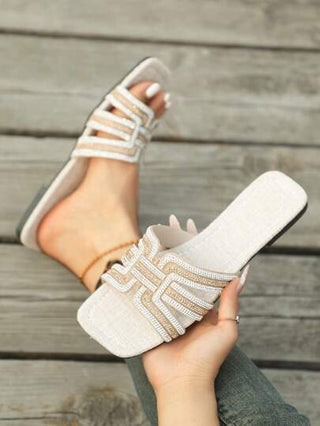 صنادل نسائية مريحة وقابلة للتنفس، مصممة بحبيبات راين الحية في كامل السطح، بتصميم مفتوح للأصابع، متعددة الاستخدامات للمنزل والشاطئ والحفلات والزفاف، مناسبة للربيع والصيف والخريف والشتاء