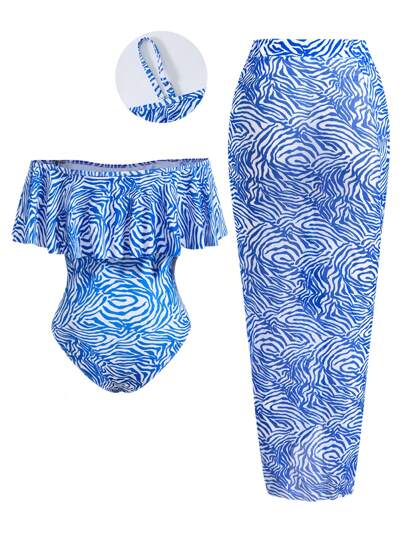 Swim Oasis بدلة سباحة جديدة للمرأة ذات الحجم الكبير بقطعة واحدة، كتف مفتوح، صدريات من الصلب وملبوس بريشي، مع غطاء من الشبك، قطعتان