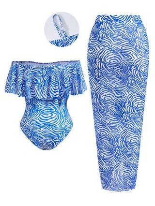 Swim Oasis بدلة سباحة جديدة للمرأة ذات الحجم الكبير بقطعة واحدة، كتف مفتوح، صدريات من الصلب وملبوس بريشي، مع غطاء من الشبك، قطعتان