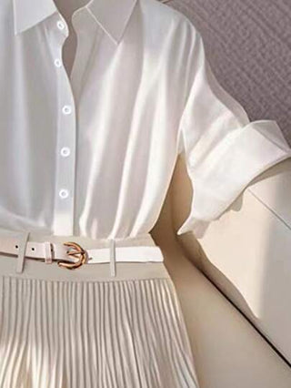 Franclia ملابس علوية بأكمام ثلاثة أرباع بتصميم أزرار بيضاء بسيطة، وتنورة طويلة منجدة باللون المشمشي، إطلالة ذكية وأنيقة، ملابس صيفية رسمية كاجوال نسائية مكونة من قطعتين