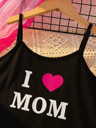 بيجاما بيجامات بناتية عصرية كاجوال "أحبك يا أمي" مطبوعة بألوان متباينة