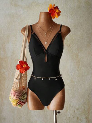 مايوه حريمي قطعة واحدة ICON بدلة نسائية سوداء أحادية القطعة للشاطئ والخروج، طراز هاواي والمثير للشمس