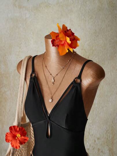 مايوه حريمي قطعة واحدة ICON بدلة نسائية سوداء أحادية القطعة للشاطئ والخروج، طراز هاواي والمثير للشمس