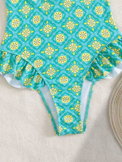 مايوه حريمي قطعة واحدة Swim Vcay قطعة واحدة من الفساتين النسائية الصيفية الجديدة ذات الرقبة على شكل V والظهر مكشوف والتنورة مكسرة بلا أكمام وطباعة عشوائية