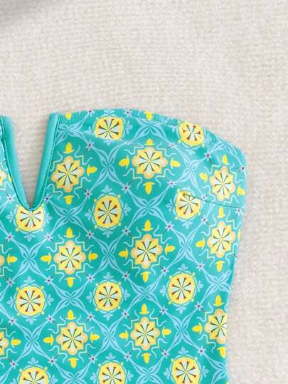 مايوه حريمي قطعة واحدة Swim Vcay قطعة واحدة من الفساتين النسائية الصيفية الجديدة ذات الرقبة على شكل V والظهر مكشوف والتنورة مكسرة بلا أكمام وطباعة عشوائية