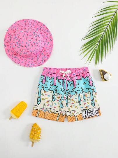 مايوه أولادي ملابس السباحة الصيفية للأطفال/الرضع الولد مطبوعة بالكرتون مع خصر رباط