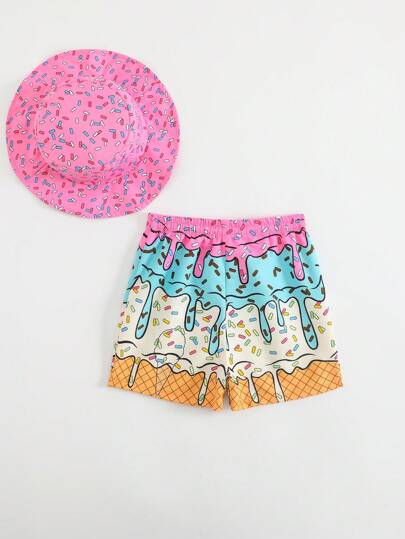 مايوه أولادي ملابس السباحة الصيفية للأطفال/الرضع الولد مطبوعة بالكرتون مع خصر رباط