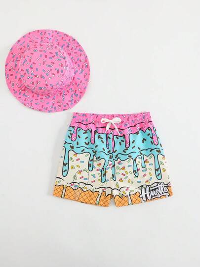 مايوه أولادي ملابس السباحة الصيفية للأطفال/الرضع الولد مطبوعة بالكرتون مع خصر رباط