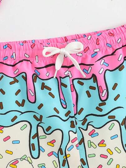 مايوه أولادي ملابس السباحة الصيفية للأطفال/الرضع الولد مطبوعة بالكرتون مع خصر رباط