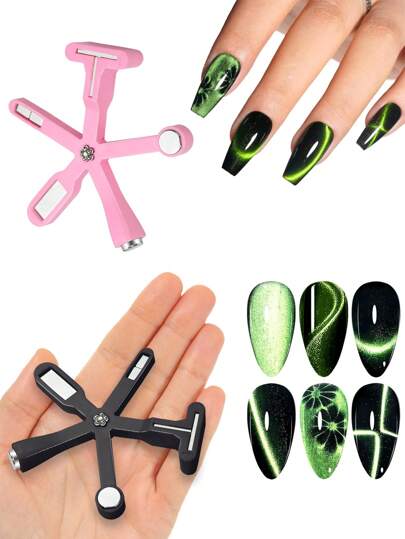 معدة 6 في 1 متعددة الوظائف لتصميم أظافر العين القطة، المغناطيس بشكل صليب مستدير قوي لصنع تصميمات أظافر العين القطة، أدوات تشكيل طلاء الأظافر الجل، ملحقات الفن على الأظافر،مستلزمات الأظافر