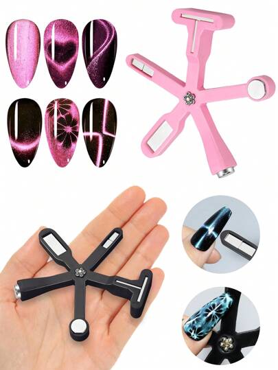 معدة 6 في 1 متعددة الوظائف لتصميم أظافر العين القطة، المغناطيس بشكل صليب مستدير قوي لصنع تصميمات أظافر العين القطة، أدوات تشكيل طلاء الأظافر الجل، ملحقات الفن على الأظافر،مستلزمات الأظافر