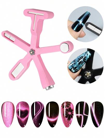 معدة 6 في 1 متعددة الوظائف لتصميم أظافر العين القطة، المغناطيس بشكل صليب مستدير قوي لصنع تصميمات أظافر العين القطة، أدوات تشكيل طلاء الأظافر الجل، ملحقات الفن على الأظافر،مستلزمات الأظافر