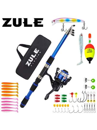 طقم صيد ومكبرة، قطعة واحدة والمقاس 1.8 متر، طقم بداية للمبتدئين مع قابل للتمديد، ومكبرة متأرجحة، وطعم صيد وإكسسوارات صيد، يتضمن حقيبة تخزين، هدية مثالية