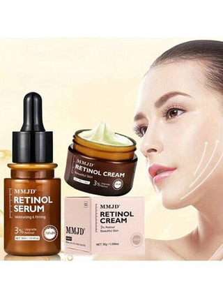 مجموعة كريم وسيروم الوجه من MMJD مع الرتينول FDA لمكافحة الشيخوخة وتفتيح البشرة وتجديدها وتقليل خطوط الوجه والتجاعيد والبقع الداكنة ومنع البقع الكلفية قطعتان