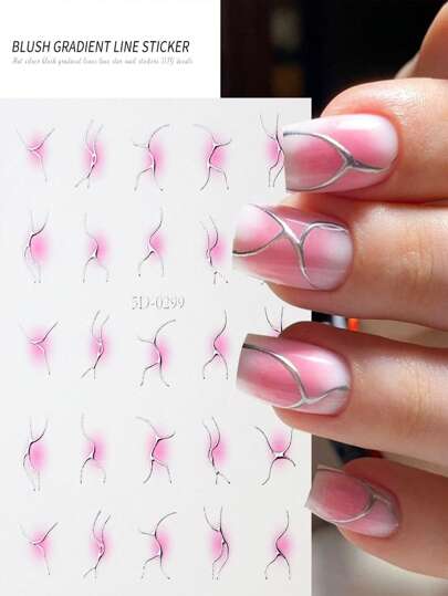 ملصقات أظافر 5D ذات 12 لون للخدود التدريجي التغيير، تصميم هندسي خطوط غير منتظمة فضية للنساء لزينة الأظافر DIY، ملصقات زخرفة فنون الأظافر
