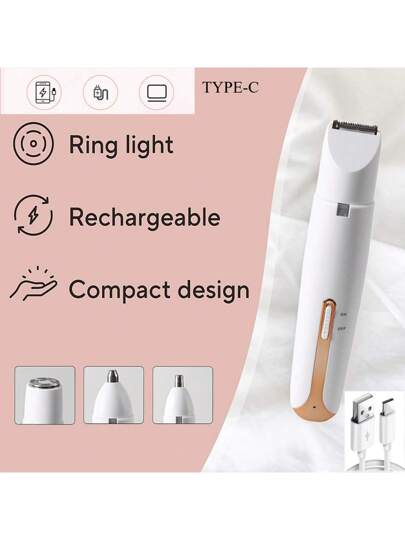 RAF طقم إزالة الشعر الكهربائي متعدد الوظائف 4 في 1 - يعمل بالشحن عبر USB ، مضغوط لتشذيب الحواجب والأنف والوجه والساقين ومنطقة البكيني. هدية مثالية ليوم الأم والأعياد أو عيد الحب مع طقم حلاقة محمول وبلا ألم. ماكينة حلاقة كهربائية ، محمولة ، تشذيب...