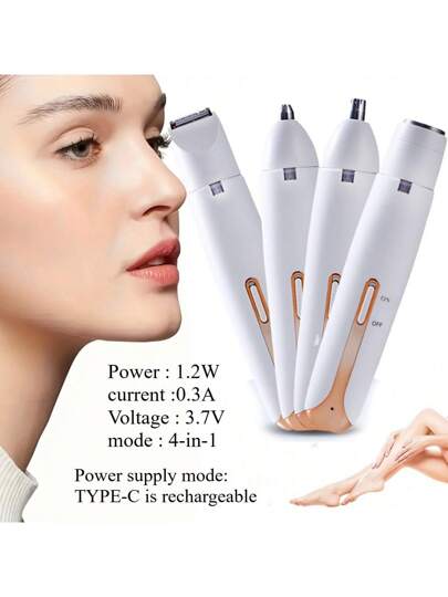 RAF طقم إزالة الشعر الكهربائي متعدد الوظائف 4 في 1 - يعمل بالشحن عبر USB ، مضغوط لتشذيب الحواجب والأنف والوجه والساقين ومنطقة البكيني. هدية مثالية ليوم الأم والأعياد أو عيد الحب مع طقم حلاقة محمول وبلا ألم. ماكينة حلاقة كهربائية ، محمولة ، تشذيب...