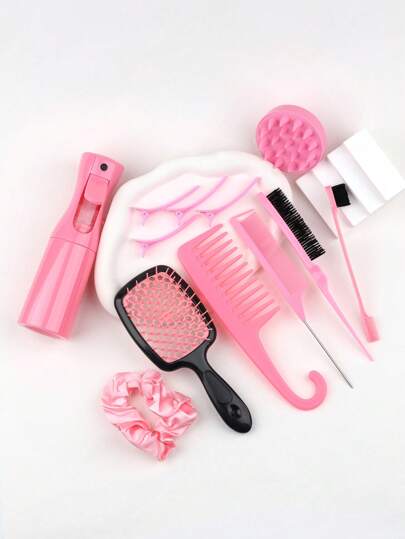 12 قطعة مجموعة أمشاط تصفيف الشعر، مناسبة لجميع أنواع الشعر، فرشاة فك التشابك، أمشاط بذيل الفأر وفرشاة حواف، فرشاة مساج فروة الرأس السيليكون لغسل الشعر وفرشاة الشامبو، قنينة رذاذ الشعر، أدوات تصفيف الشعر، مستلزمات السفر