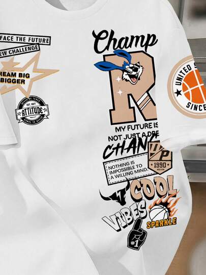 SHEIN قميص رجالي كاجوال بياقة طاقم قصير الأكمام، بتصميم مبسط، مناسب للصيف