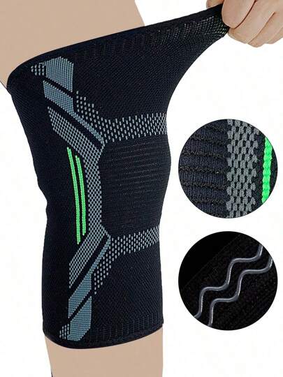 زوج من أكمام ضغط الركبة مع أشرطة سيليكون مانعة للانزلاق، ذات مرونة عالية من النسيج المحبوك، دعامة الركبة للرجال والنساء، دعم الركبة للركض والكرة السلة والرفع الأثقال والصالة الرياضية والتمارين الرياضية - أسود / أخضر / متوسط/ كبير/ كبير جدا