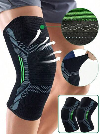 زوج من أكمام ضغط الركبة مع أشرطة سيليكون مانعة للانزلاق، ذات مرونة عالية من النسيج المحبوك، دعامة الركبة للرجال والنساء، دعم الركبة للركض والكرة السلة والرفع الأثقال والصالة الرياضية والتمارين الرياضية - أسود / أخضر / متوسط/ كبير/ كبير جدا
