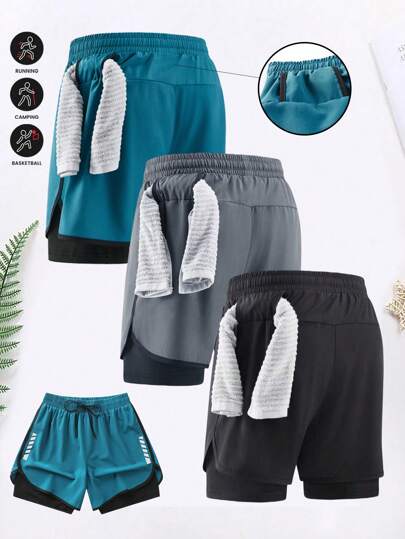 3 قطع صيفية من شورت رجالي من الحرير الجليدي ، بطانة مزدوجة ، قابل للتنفس وسريع الجفاف للياقة البدنية والجري والتدريب ، شورت مرن