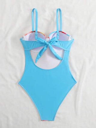 مايوه حريمي قطعة واحدة Swim SXY بدلة سباحة للنساء موديل جديد 2025، مشكل بكأس مرفوعة، طباعة زهرية، حلقة رقبة، ظهر مفتوح ومزودة بفيونكة، للشاطئ والإجازات