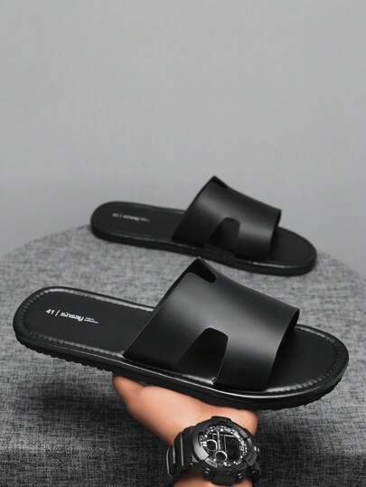 نعال رجالية مريحة وعصرية، شبشب أسود للشاطئ والحمام والاستخدام المنزلي، شبشب رياضي مسطح مبرد وغير انزلاقي