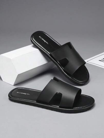 نعال رجالية مريحة وعصرية، شبشب أسود للشاطئ والحمام والاستخدام المنزلي، شبشب رياضي مسطح مبرد وغير انزلاقي