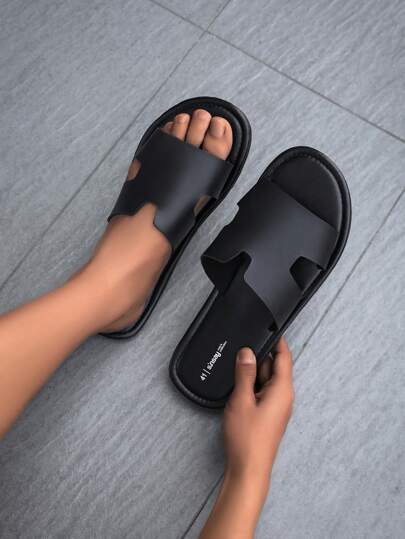 نعال رجالية مريحة وعصرية، شبشب أسود للشاطئ والحمام والاستخدام المنزلي، شبشب رياضي مسطح مبرد وغير انزلاقي