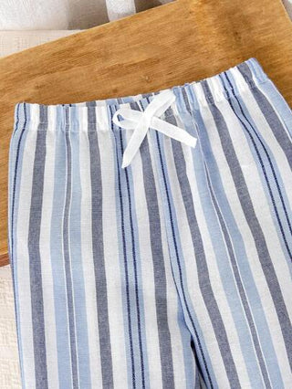 SHEIN Playful Pals بنطلون أطفال أولاد كاجوال مخطط، أزرق، ربيع/صيف/خريف