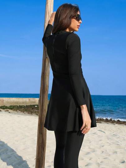 Swim Shayni 2 قطعة مجموعة قطعة واحدة سوداء للنساء للشاطئ والعطلات مع فيونكة