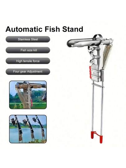 حامل الصيد من الفولاذ المقاوم للصدأ قابل للتعديل والطي، قابل للتمدد أوتوماتيكيًا، مثالي للصيد يدويًا من الأرض، تصميم طي مزدوج بنابض، مع نابض أوتوماتيكي وحامل أرضي - معدات صيد