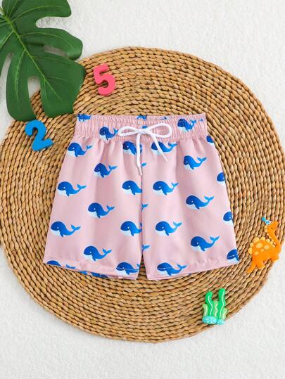 مايوه أولادي شورتات شاطئية منسوجة مع رسوم الدولفين للأطفال الصغار