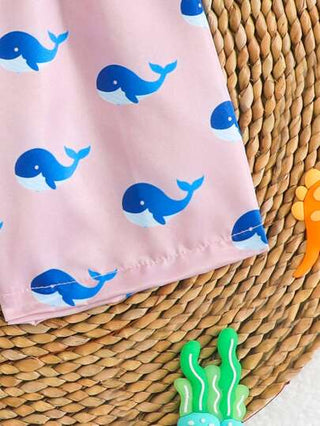 مايوه أولادي شورتات شاطئية منسوجة مع رسوم الدولفين للأطفال الصغار