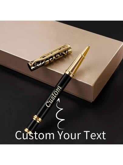 1/2 قلم معدني فاخر مخصص محفور - إرغونومي، ذو إغلاق دوار للتوقيع في الأعمال، محفور باسم وجملة مخصصة - هدية مثالية للحبيب، عيد الأب، عيد الحب، عيد الميلاد، عيد المعلم، هدايا للمعلم، هدايا عيد الأب